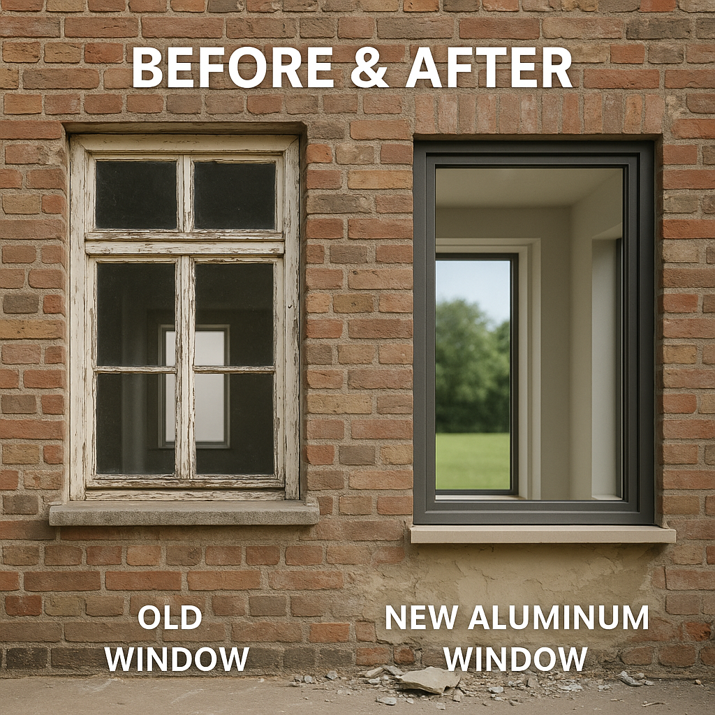 مقایسه پنجره قدیمی و پنجره آلومینیومی جدید در بازسازی ساختمان